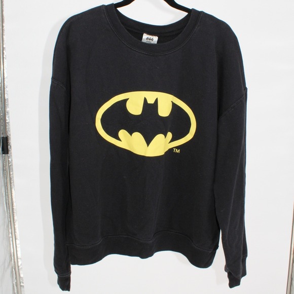Batman XXL $35 Graphic Crewneck Sweatshirt Yellow Logo DC Comics Black - Picture 1 of 6